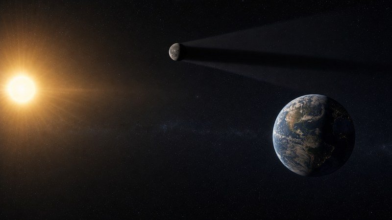 Il Sole da una parte, la Terra dall'altra e la Luna in mezzo che proietta un cono d'ombra che passa sopra la Terra senza toccarla